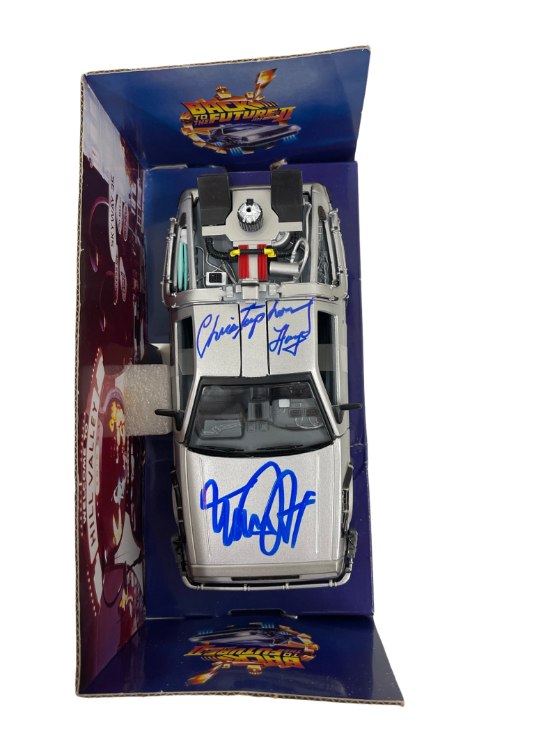 MICHAEL J FOX CHRISTOPHER LLOYD SIGNED BACK TO THE FUTURE 2 1 24 DELOREAN PSA 17 Autographia