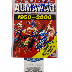 MICHAEL J FOX CHRISTOPHER LLOYD SIGNED BACK TO THE FUTURE GRAYS ALMANAC BAS COA