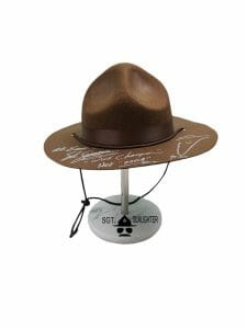 SGT. SLAUGHTER AUTOGRAPHED DRILL SERGEANT HAT W DISPLAY STAND 4 QUOTES & SKETCH COLLECTIBLE MEMORABILIA