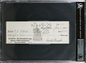 ORVILLE WRIGHT AUTHENTIC SIGNED 3.1×8.9 1929 CHECK DATED AUTO 9! BAS SLABBED COLLECTIBLE MEMORABILIA