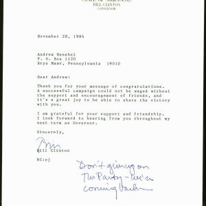 Bill Clinton Signed 7.25x10.5 1984 Letter as Governor of AR PSA/DNA #Y06747