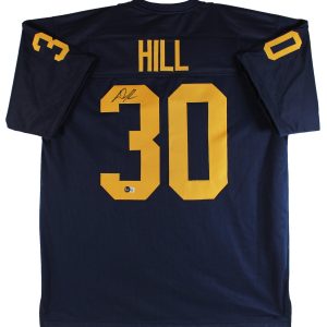 Michigan Daxton Hill Authentic Signed Navy Blue Pro Style Jersey BAS Witnessed
