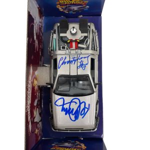 MICHAEL J FOX CHRISTOPHER LLOYD SIGNED BACK TO THE FUTURE 2 1:24 DELOREAN PSA 18