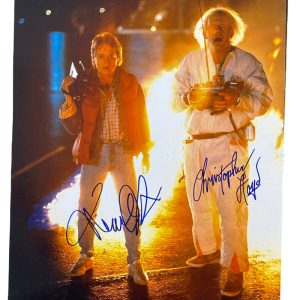 MICHAEL J FOX CHRISTOPHER LLOYD SIGNED 16X20 PHOTO BACK TO THE FUTURE AUTO PSA 2