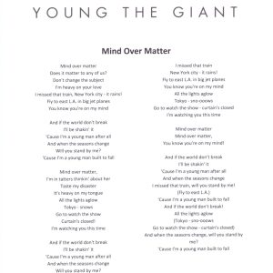 Sameer Gadhia Signed Young The Giant Mind Over Matter Song Lyric Sheet ACOA COA
