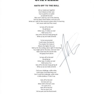 Pete Loeffler Signed Chevelle Hats Off To The Bull Song Lyric Sheet ACOA COA