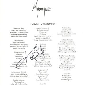 Chad Gray Kud Signed Autograph Mudvayne Forget To Remember Lyric Sheet ACOA COA