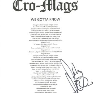 John Joseph Signed Autographed Cro-Mags We Gotta Know Song Lyric Sheet ACOA COA