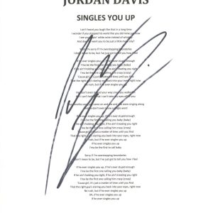 Jordan Davis Signed Autographed Singles You Up Lyric Sheet Country Star ACOA COA