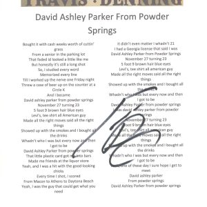 Travis Denning Signed David Ashley Parker Song Lyric Sheet ACOA COA