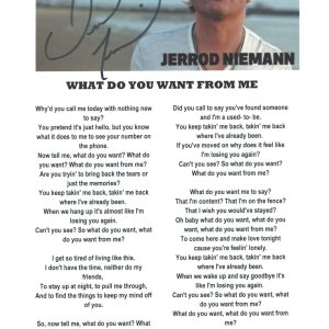 Jerrod Niemann Signed Autographed What Do You Want From Me Lyric Sheet ACOA COA