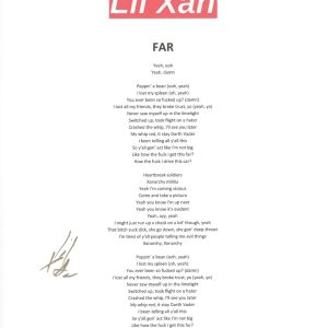 Lil Xan Signed Autographed Far Song Lyric Sheet Diego Leanos Rapper ACOA COA