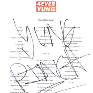 Yung Pinch Signed Autographed When I Was Yung Song Lyric Sheet Rapper ACOA COA