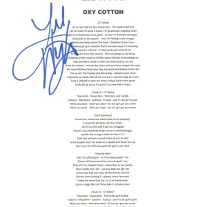 Lil Wyte Signed Autographed Oxy Cotton Song Lyric Sheet Rapper ACOA COA
