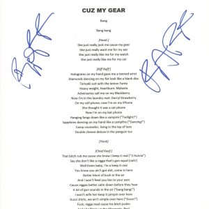 Riff Raff Signed Autograph Cuz My Gear Song Lyric Sheet Rapper Hip Hop ACOA COA