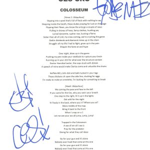 Ces Cru Signed Colosseum Song Lyric Sheet Hip Hop Godemis Ubiquitous ACOA COA