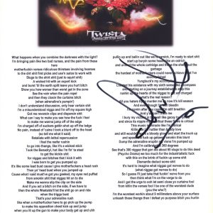 Twista Signed Autographed Adrenaline Rush Lyric Sheet Rapper Hip Hop ACOA COA