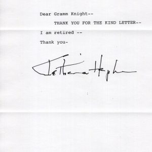 KATHARINE HEPBURN HAND SIGNED LETTER ON LETTERHEAD 1989 I AM RETIRED JSA