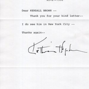 KATHARINE HEPBURN HAND SIGNED LETTER ON LETTERHEAD I DO SEE HIM IN NYC JSA