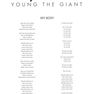 Sameer Gadhia Signed Autograph Young The Giant My Body Song Lyric Sheet ACOA COA