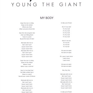 Sameer Gadhia Signed Autograph Young The Giant My Body Song Lyric Sheet ACOA COA