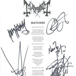 Mayhem Metal Band Signed Watchers Song Lyric Sheet Attila Csihar +4 ACOA COA