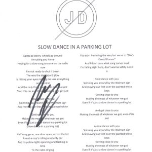 Jordan Davis Signed Autographed Slow Dance In A Parking Lot Lyric Sheet ACOA COA