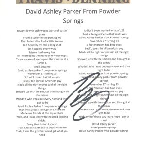 Travis Denning Signed David Ashley Parker Song Lyric Sheet ACOA COA
