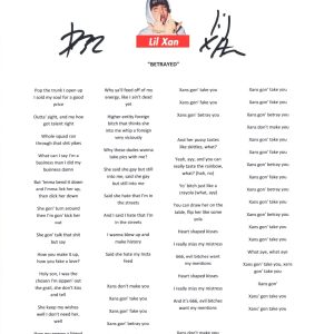 Lil Xan Signed Autographed Betrayed Song Lyric Sheet Diego Leanos ACOA COA