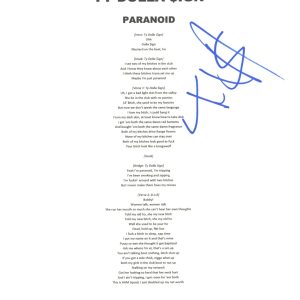 Ty Dolla Sign $ign Signed Autograph Paranoid Lyric Sheet Rapper Hip Hop ACOA COA