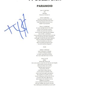 Ty Dolla Sign $ign Signed Autograph Paranoid Lyric Sheet Rapper Hip Hop ACOA COA
