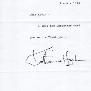 KATHARINE HEPBURN SIGNED LETTER ON LETTERHEAD LOVE THE CARD TO KEVIN JSA