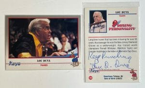 LOU DUVA 1991 KAYO BOXING CARD SIGNED AUTOGRAPHED “KEEP PUNCHING” TRAINER COLLECTIBLE MEMORABILIA