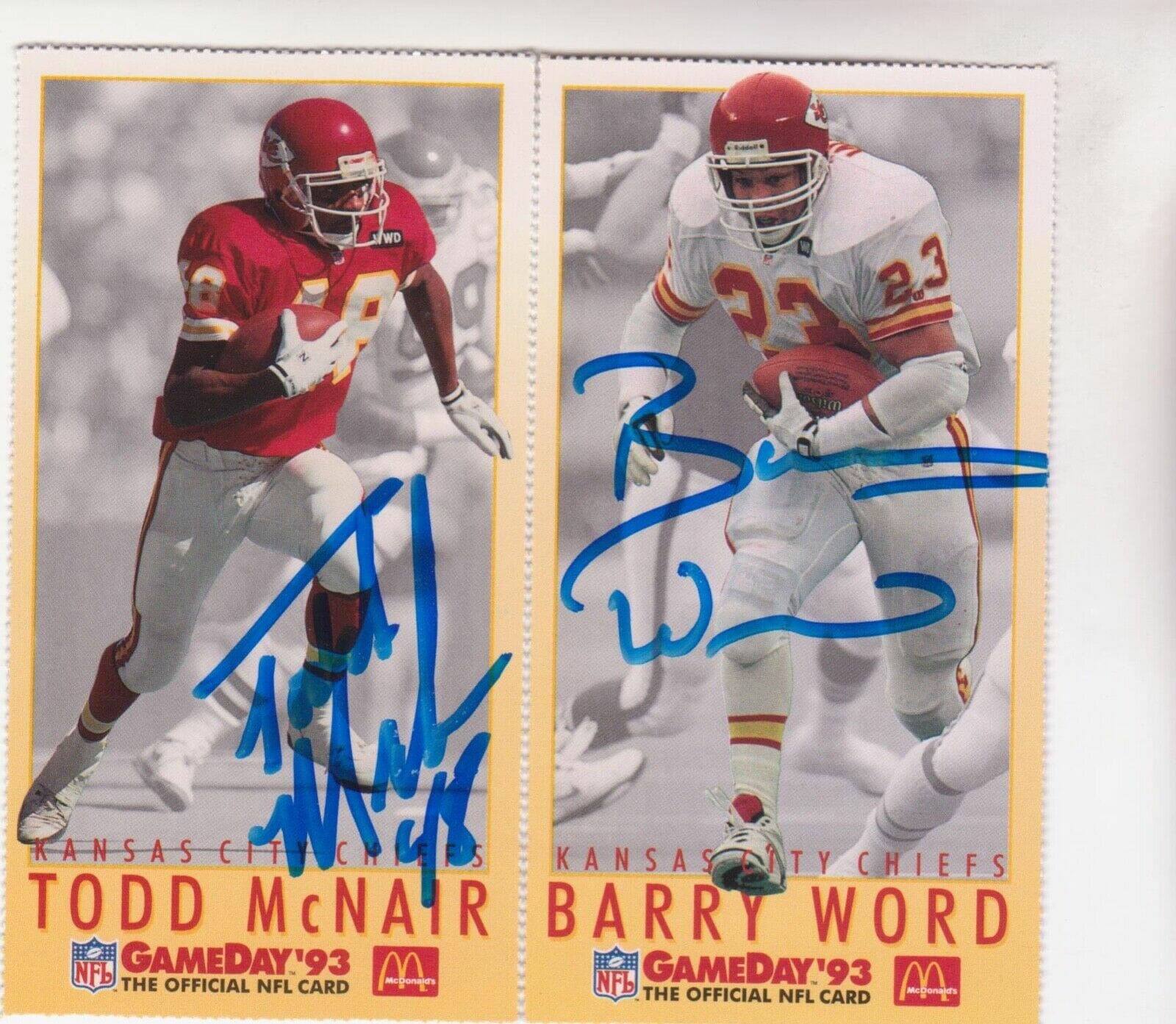 Barry Word & Todd McNair SIGNED Autographed Chiefs Gameday 93 McDonalds ...