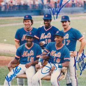 1986 Doc Gooden Darryl Strawberry Keith Hernandez Foster SIGNED NY Mets 8x10