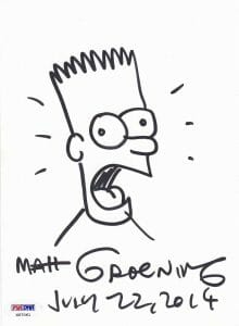 MATT GROENING – THE SIMPSONS -CREATOR – BART ORIGINAL SKETCH SIGNED DRAWING PSA COLLECTIBLE MEMORABILIA