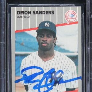 Yankees Deion Sanders Signed 1989 Fleer Update #53 Rookie Card BAS Slabbed