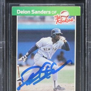 Yankees Deion Sanders Signed 1989 Donruss #6 The Rookies Card Auto 10! BAS Slab
