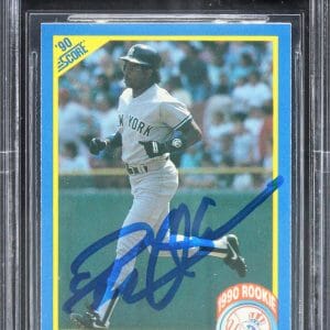 Yankees Deion Sanders Signed 1990 Score #586 1990 Rookie Card Auto 10! BAS Slab