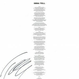 Tech N9ne Signed Autographed Imma Tell Song Lyric Sheet Hip Hop Rapper ACOA COA