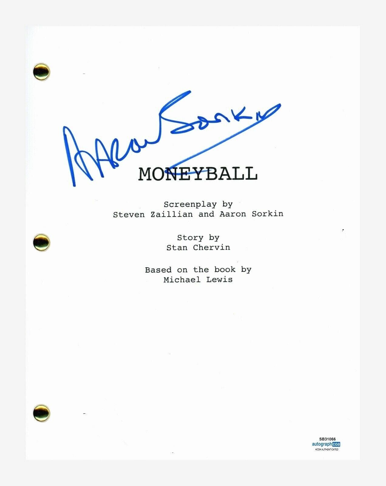Aaron Sorkin Signed Autographed Moneyball Movie Script Screenplay ACOA ...