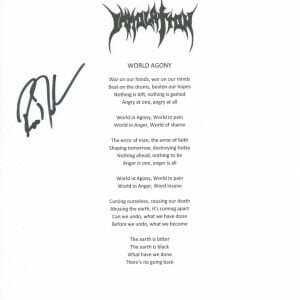 Ross Dolan Signed Autographed Immolation World Agony Lyric Sheet ACOA COA