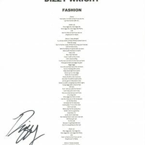 Dizzy Wright Signed Autographed Fashion Lyric Sheet Rap Hip Hop Kid Ink ACOA COA