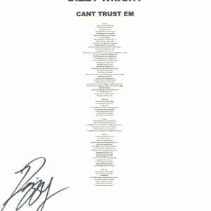 Dizzy Wright Signed Autograph Can't Trust Em Lyric Sheet Rapper Hip Hop ACOA COA