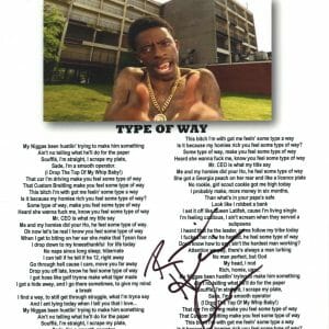 Rich Homie Quan Signed Autograph Type of Way Lyric Sheet Hip Hop Rapper ACOA COA