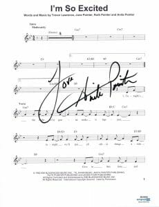 ANITA POINTER THE POINTER SISTERS SIGNED IM SO EXCITED SHEET MUSIC PAGE ACOA COA COLLECTIBLE MEMORABILIA