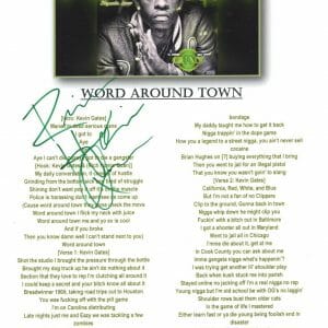 Rich Homie Quan Signed Word Around Town Lyric Sheet Kevin Gates Rapper ACOA COA