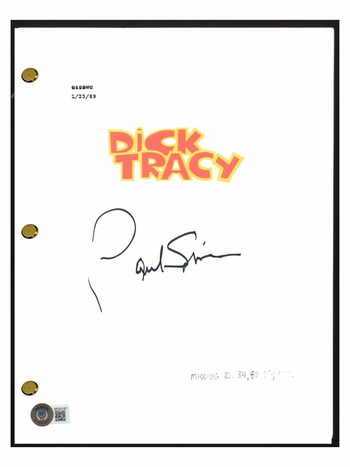 Paul Sorvino Signed Autographed Dick Tracy Movie Script Screenplay ...