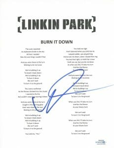 MIKE SHINODA SIGNED AUTOGRAPHED LINKIN PARK BURN IT DOWN LYRIC SHEET ACOA COA COLLECTIBLE MEMORABILIA