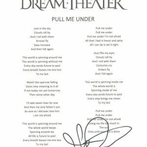 John Petrucci Signed Autograph Dream Theater Pull Me Under Lyric Sheet ACOA COA